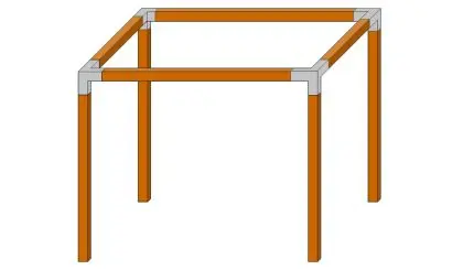 Der Pergola Bausatz mit dem Maß 240 x 240 cm, ausKiefer/Fichte (KDI) bestehend aus 4 Posten, 4 Querbalken, 4 Steckverbinder und 8 Kopfbänder, OHNE Schrauben Der Pergola Bausatz mit dem Maß 240 x 240 cm, ausKiefer/Fichte (KDI) bestehend aus 4 Posten, 4 Querbalken, 4 Steckverbinder und 8 Kopfbänder, OHNE Schrauben