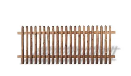 Senkrechtzaun aus brauner druckimprägnierter Kiefer/Fichte. 250x150cm. Lattenstärke: ca. 55 mm Senkrechtzaun aus brauner druckimprägnierter Kiefer/Fichte. 250x150cm. Lattenstärke: ca. 55 mm