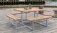 Zur Ausstattung der 200 x 200 cm Picnic Sitzgruppe gehören vier, mit je zwei massiven Planken ausgestattete 118 x 25 cm Bänke und ein 118 x 118 cm Tisch. Die Garnitur ist in 10 Ausführungen erhältlich 