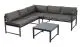 Die Ecklounge wird mit zwei Sofa-Elementen inkl. Auflagen und einem Loungetisch mit 60 x 60 cm Sicherheits-Glasplatte in Frostoptik geliefert

