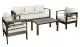 Die Outdoor Garnitur ist ein 4-teiliges Set für 5 Personen mit 3-Sitzer-Sofa, zwei Sesseln und passendem Loungetisch