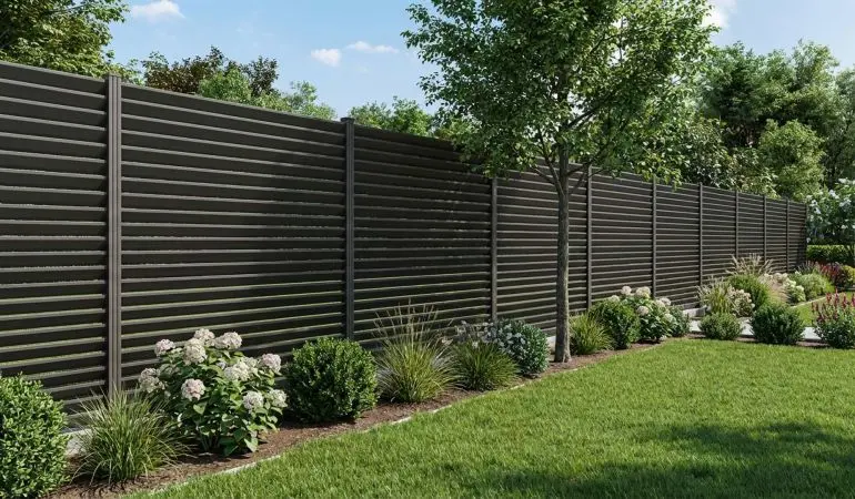 Alu Rhombuszaun Büsum als Grundstücksabtrennung in einem Garten