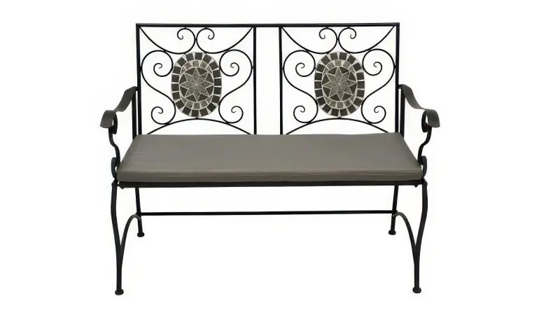 Die elegante 116 x 56 x 90 cm Bistro Sitzbank bietet zwei Personen Platz. Sie wird mit Sitzpolster geliefert