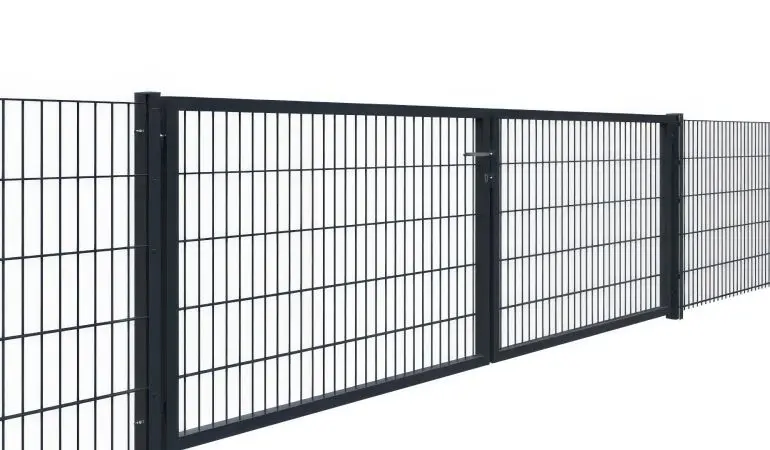 Die Doppeltore sind in Breiten von 300 und 400 cm, sowie in Höhen von 80 - 200 cm erhältlich und können direkt an die Zaunmatten angeschlossen werden