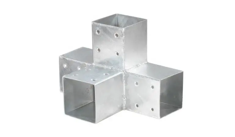 Eckverbinder für 9 x 9 cm Balken mit einem Gesamtmaß von 305 x 200 x 200 mm, aus verzinktem 2 mm Stahl