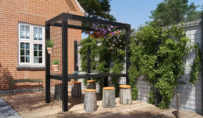 Exklusiver Freisitz: Die 198 x 108 x 208 cm Essecke Garten Cubic aus druckimprägnierter und schwarz farbgrundierter Kiefer/Fichte