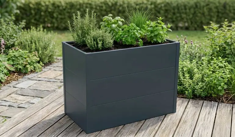 Stilvoll und kompakt: Das 100 x 50 x 77 cm Hochbeet Stahl in Anthrazit für Innen- und Außenbereiche