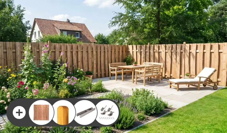 Die naturbelassenen Bohlenzäune der Serie Dresden ergeben eine rustikale Optik für Ihren Garten. Im Komplettset sind zudem alle benötigten Zubehörteile enthalten.