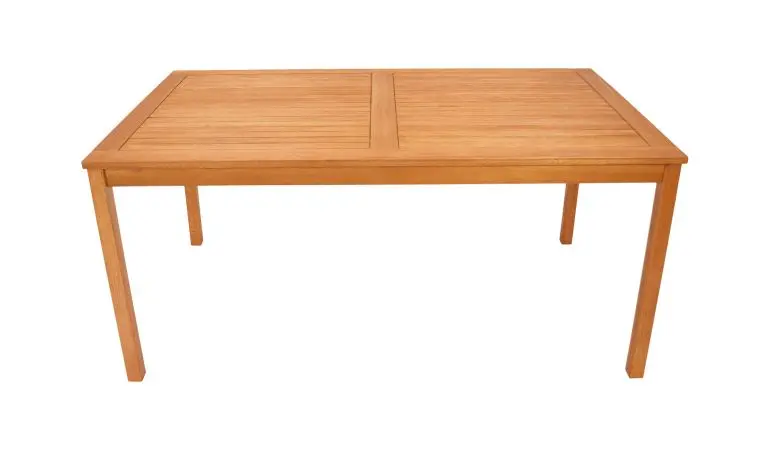 Holztisch im Maß 160 x 90 x 74 cm vor weißem Hintergrund