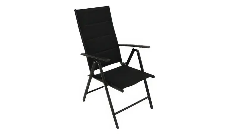 Der 56 x 66 x 107 cm Klappsessel ist durch das stabile Aluminiumgestell äußerst robust