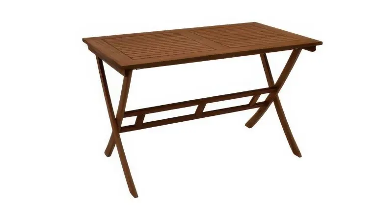 Der wunderschöne, eckige 120 x 70 x 74 cm Klapptisch aus geöltem Eukalyptusholz verleiht Ihrem Garten eine mediterrane Note