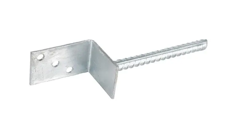 Verzinkter L-Pfostenträger 9 x 9 x 20 cm mit Riffelstahldolle zum einbetonieren.