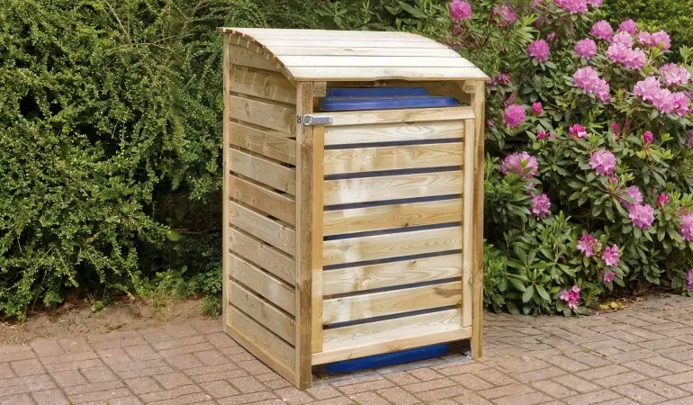Optisch attraktive 75 x 90 x 120 cm Einzel-Mülltonnenbox aus Kiefer/Fichte (KDI) für einen 240-Liter-Abfallbehälter
