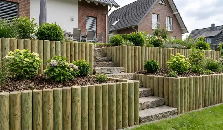 Palisaden aus druckimprägnierter Kiefer mit 12cm Durchmesser sind bei uns in 50 / 100 / 150 und 200 cm Länge erhältlich