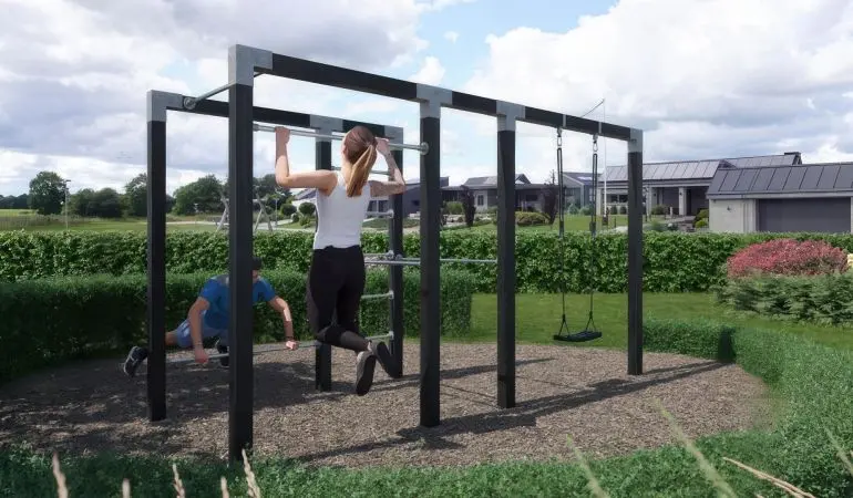 Reckstange Garten Maxi für Jung und Alt: Den Fitnessblock gibt es in 3 unterschiedlich ausgestatteten Modulen, jeweils druckimprägniert oder schwarz farbgrundiert 