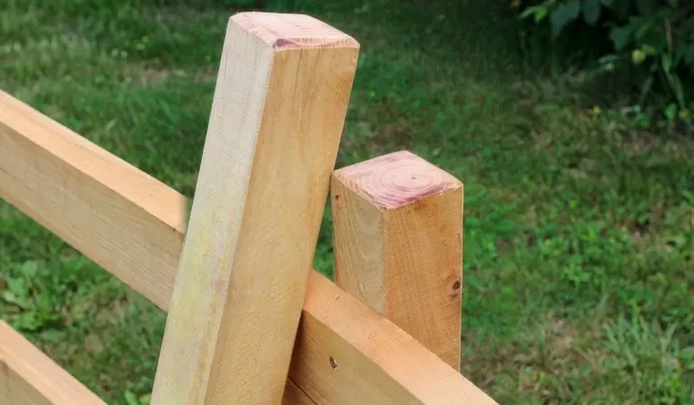 Ein attraktives Konstruktionsholz für Zäune: Der robuste, naturbelassene 6 x 6 cm Robinien Pfahl