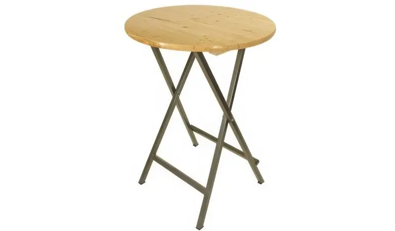 Für den Balkon oder die nächste Party: Robuster Stehtisch klappbar mit Ø 78 cm Platte aus lackiertem 28 mm Nadelholz