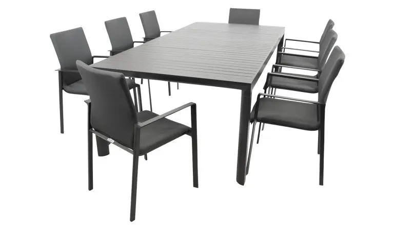 9-teilige Terrassen Sitzgruppe aus Aluminium vor weißem Hintergrund