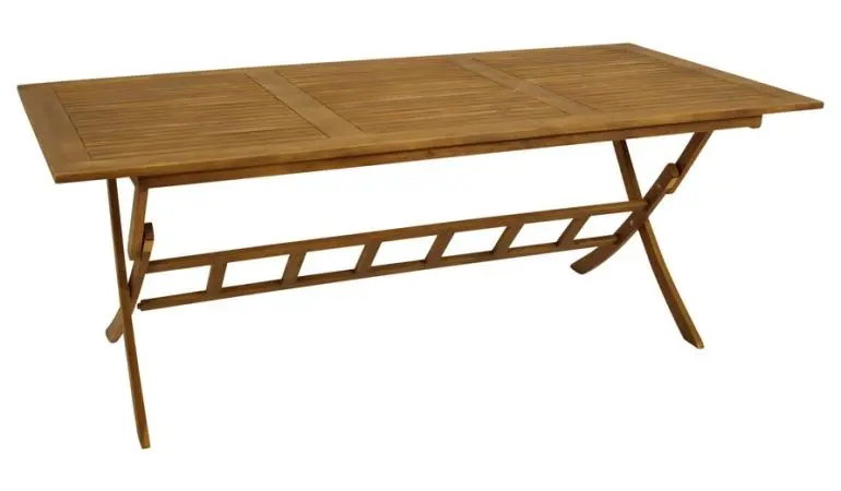 Der klappbare 200 x 100 x 75 cm Terrassentisch Akazie bietet Platz für die ganze Familie