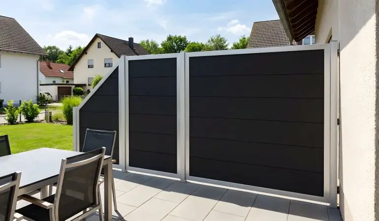 Zaunelemente Samso aus pflegeleichtem WPC und stabilen Aluminiumrahmen. Farbe: Anthrazit