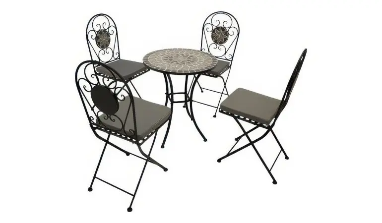 Kompakt und gemütlich: Das 5-teilige Bistroset findet auf kleinen Terrassen und Balkonen Platz