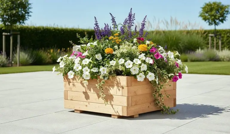 Wetterfest und attraktiv: 60 x 40 x 30 cm Blumengefäß aus naturbelassener Sibirischer Lärche