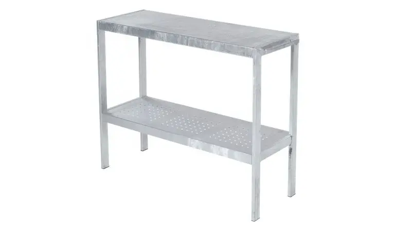 Moderner Gärtnertisch aus feuerverzinktem Stahl. Die Regale sind mit perforierten Löchern verarbeitet. Schnelle Lieferung ✔ Kauf auf Rechnung ✔ Große Auswahl ✔