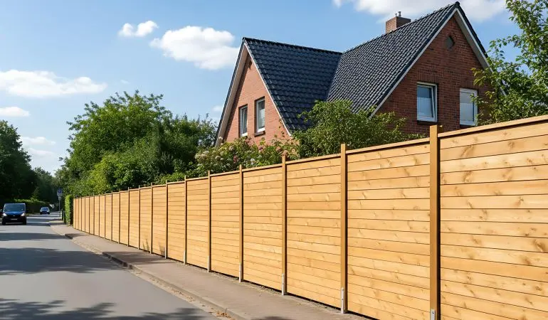 Garten Schallschutzwand aus Kiefer – reduziert Straßengeräusche effektiv; DIN geprüfte Dämmung, robust, witterungsbeständig & einfach montierbar