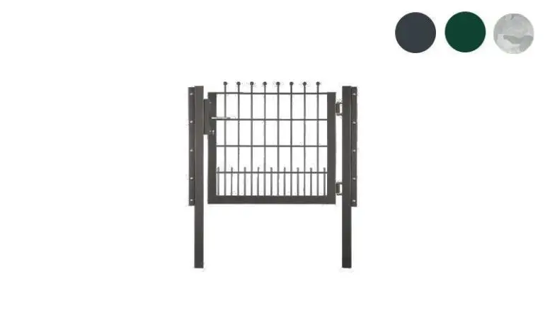 Die schwere, 1000 mm breite Gartentür Metall mit aufgesetzten Kugeln ist in 700, 900, 1100 und 1300 mm erhältlich