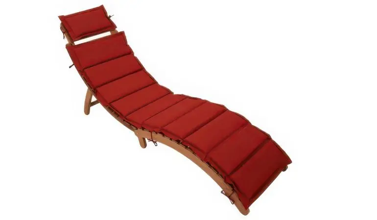 Ergonomisch geformte 183 x 54 x 64 cm Klappliege aus Akazienholz mit integriertem Tragegriff und Polsterauflage