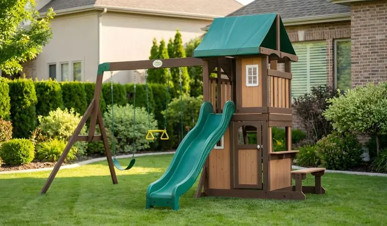 Alles, was sich ein Kinderherz wünscht: 430 x 340 x 260 cm Kleinkindschaukel mit Spielturm und Rutsche 