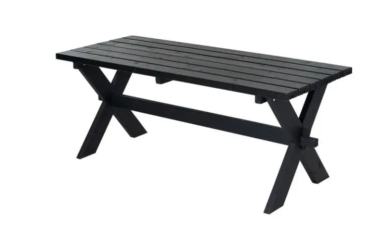 Robuster 177 x 76 x 72 cm Parktisch Nostalgi aus druckimprägnierter und schwarz farbgrundierter Kiefer/Fichte