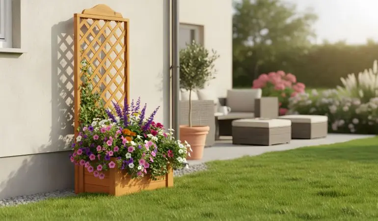 Pflanzkasten mit Spalier Twer – schafft natürlichen Sichtschutz & Raumteilung; flexibel versetzbar, wetterbeständig, dekorativ & leicht montierbar