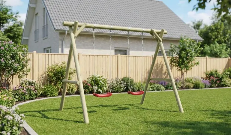 Die Schaukel Andy aus kesseldruckimprägnierten Rundhölzern ist TÜV SÜD-geprüft – so bekommen Ihre Kinder sicheren Schaukelspaß, ohne viel Aufwand.