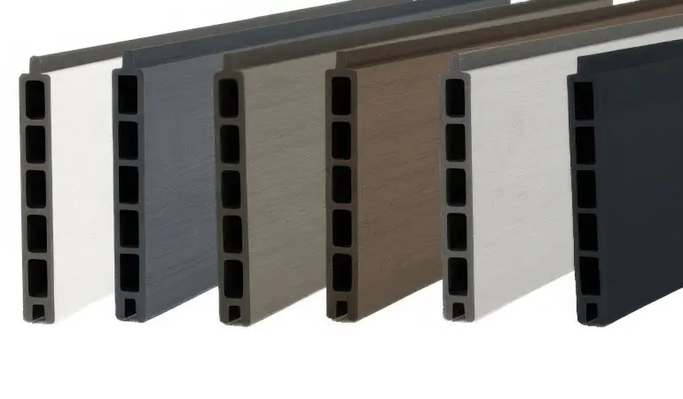 In 6 Farben verfügbar: Co-extrudierte 179 x 15 x 2 cm WPC Lamellen mit Nut-Feder-Verbindung für Steckzäune