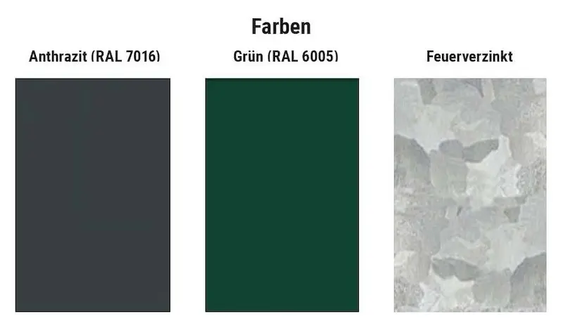 Doppelstabmatten Farben im Vergleich: Feuerverzinkt, Grün, Anthrazit