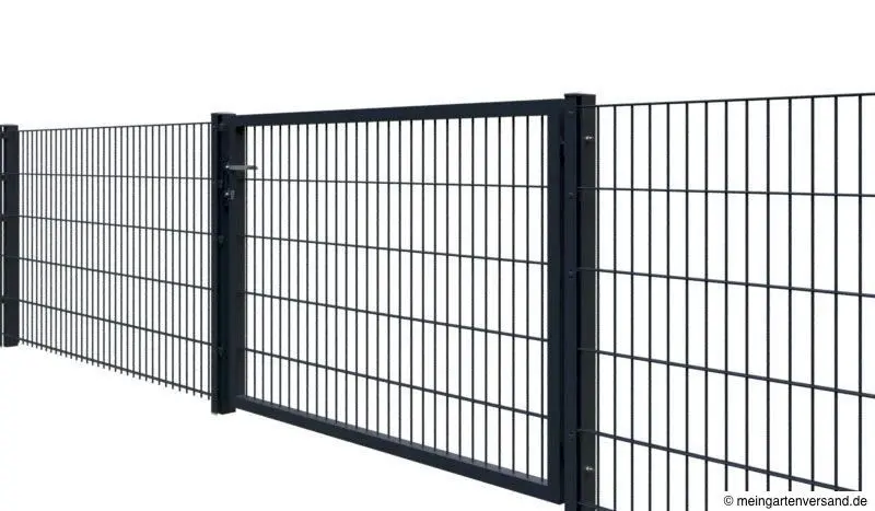 Doppelstabmattenzaun mit Einzeltor mit 6/5/6 mm Füllung
