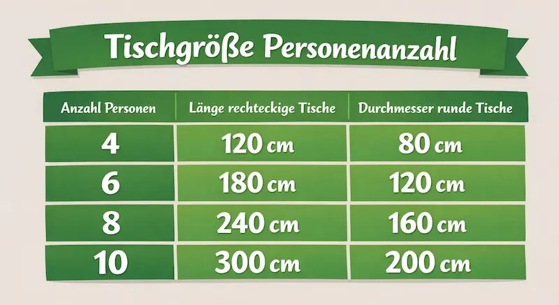 Tischgröße Personenanzahl Infografik Tischgröße Personenanzahl