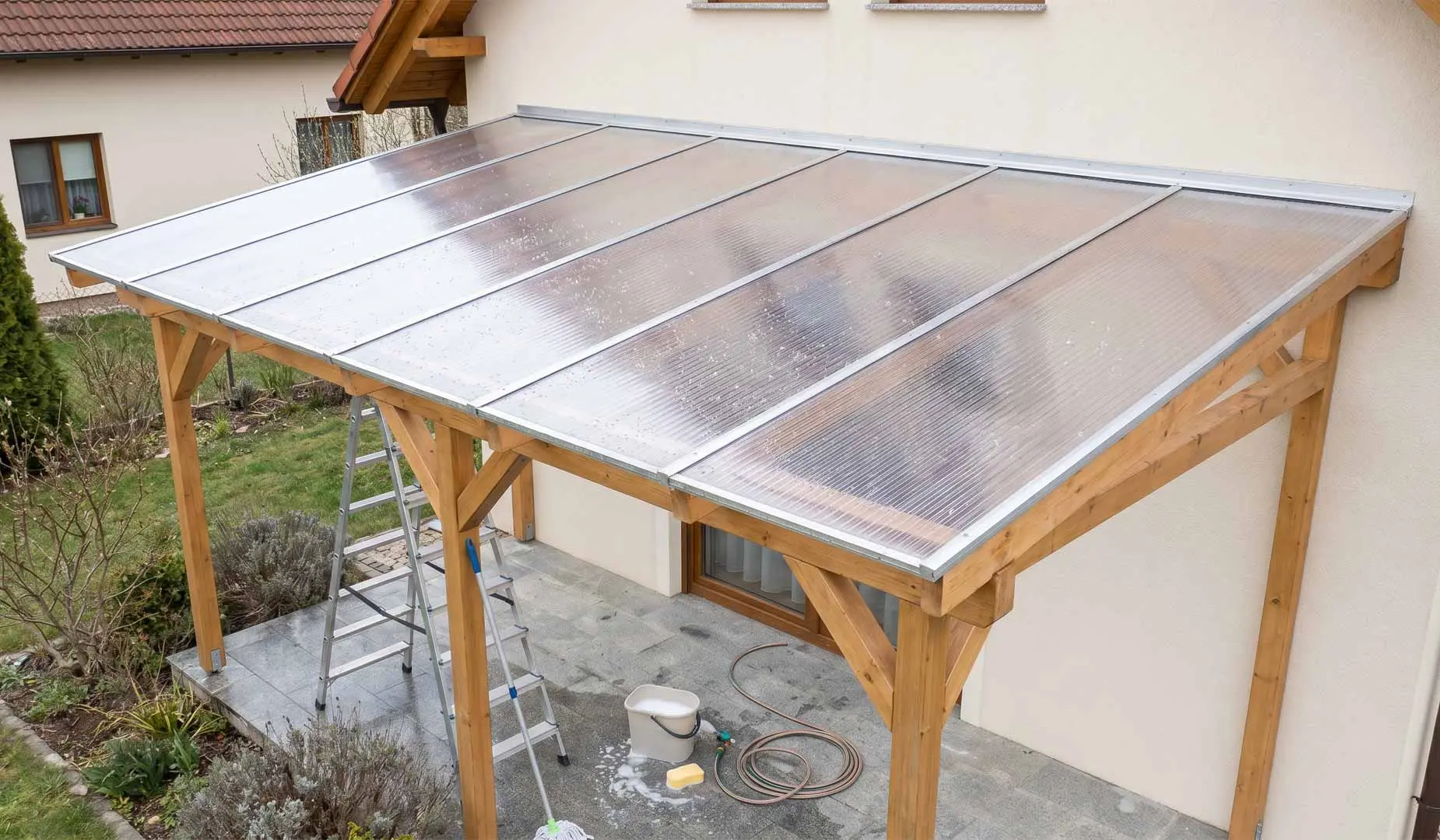 Sauber gepflegtes Doppelstegplatten-Terrassendach