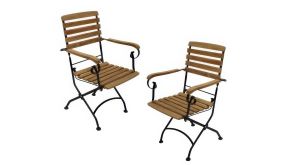 Armlehnensessel aus Metall und Teakholz im zweier Set.