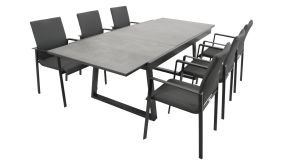 Gartenmöbel Garnitur bestehend aus 6 Stapelsesseln und passendem Ausziehtisch