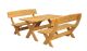 Die rustikale Holz Garnitur kombiniert zwei 150 x 70 x 90 cm Bänke mit Lehne und einen 150 x 50 x 73 cm Esstisch. Gefertigt aus imprägnierter Kiefer