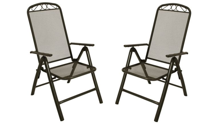 Zwei Gartenstühle aus Streckmetall im 2er-Set:  Anthrazitfarbene Hochlehner Klappsessel mit 5-fach verstellbarer Rückenlehne und Armlehnen
