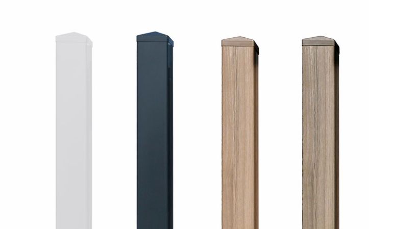 Den 10 x 10 cm Kunststoff Zaunpfahl mit Lärche-Holzinlay gibt es in 100 und 190 cm Länge in vier Farben