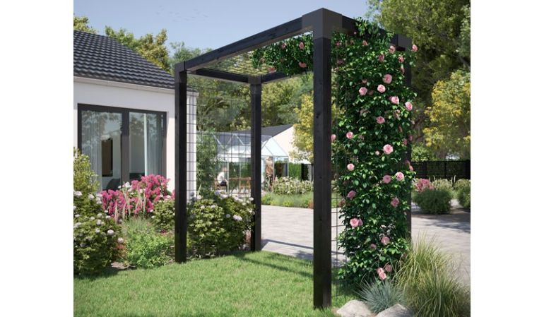 Für ein modernes Gartenambiente: Schwarzer 198 x 108 x 208 cm Rankbogen aus Kiefer/Fichte mit Stahlspalieren